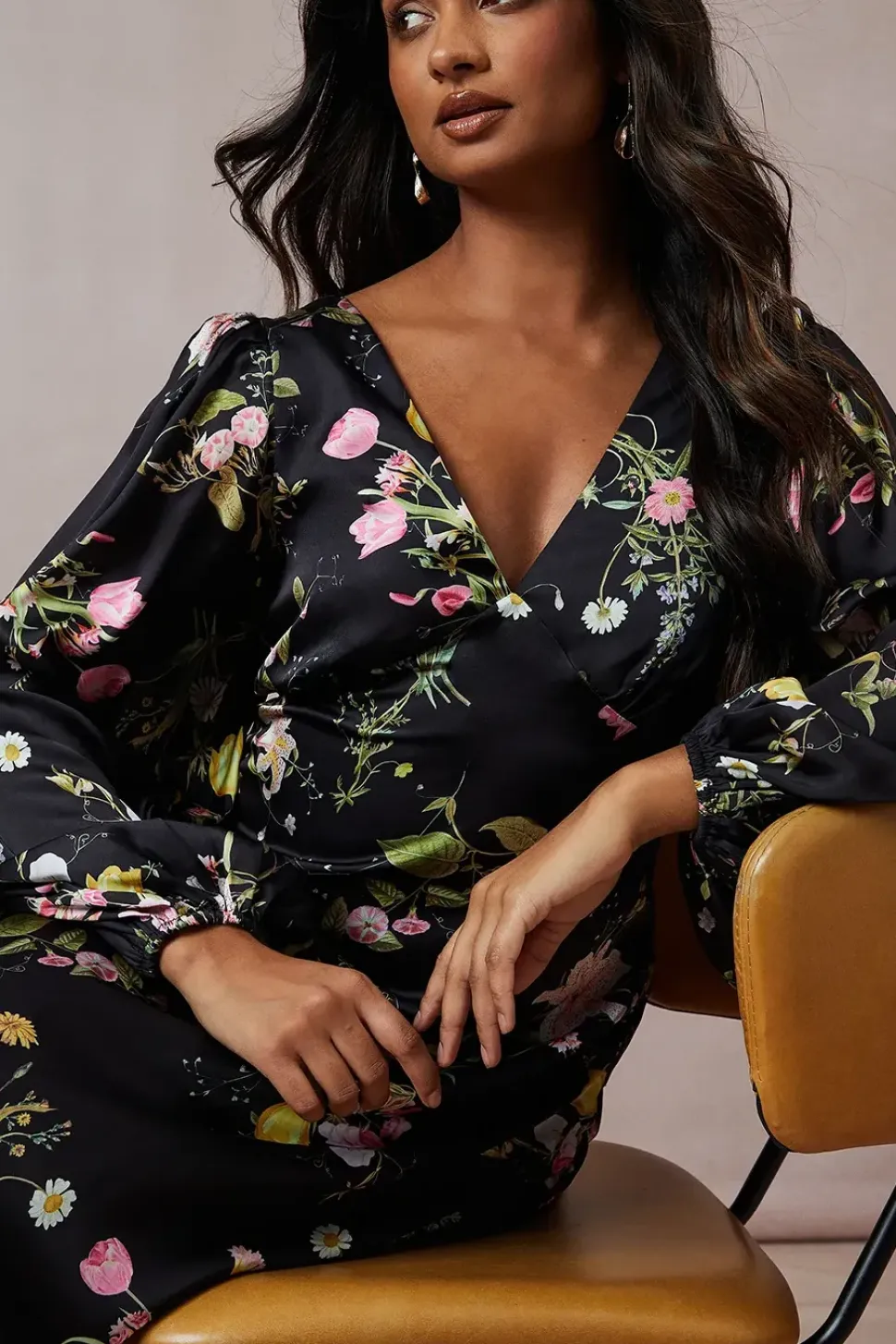 Occasion Floral Cross Back Satin Midaxi Dress