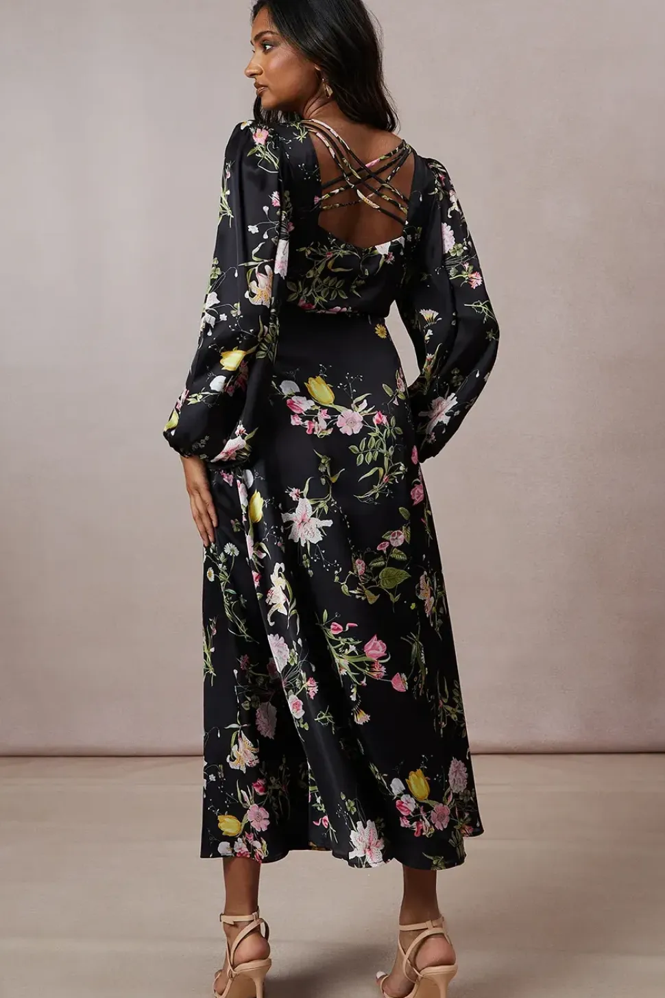 Occasion Floral Cross Back Satin Midaxi Dress