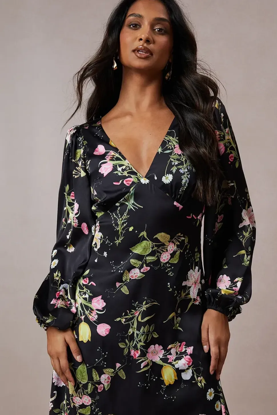 Occasion Floral Cross Back Satin Midaxi Dress
