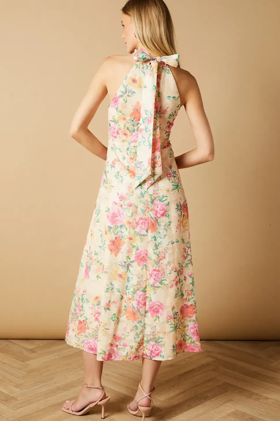 Occasion Floral Halterneck Jacquard Midi Dress