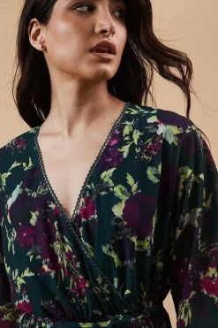 Occasion Floral Kimono Sleeve Midi Dress