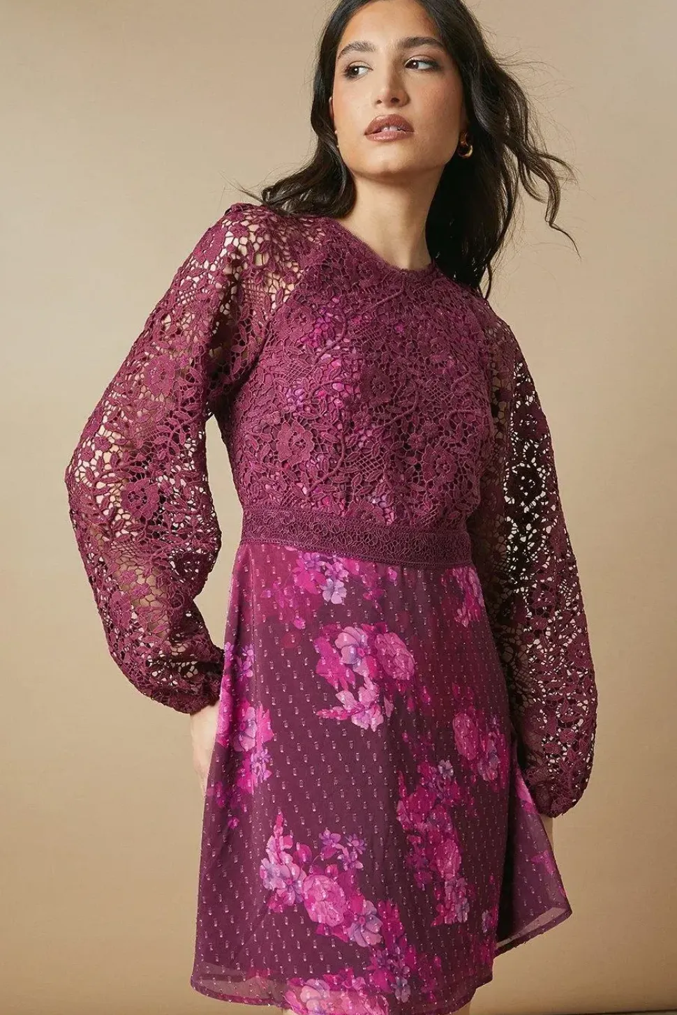 Occasion Floral Lace Bodice Mini Dress