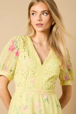 Occasion Floral Lace Bodice Tiered Midi Dress