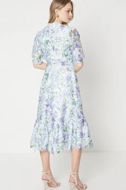 Occasion Floral Lace Button Through Midi Dress