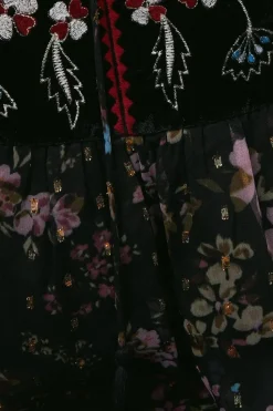 Occasion Floral Metallic Embroidered Smock Dress