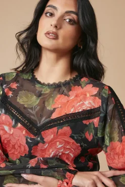 Occasion Floral Metallic Lace Trim Mini Dress