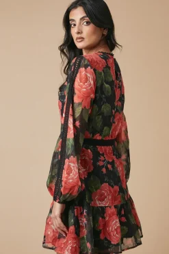 Occasion Floral Metallic Lace Trim Mini Dress