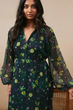 Occasion Floral Metallic Spot Tiered Midaxi Dress