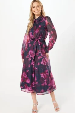 Occasion Floral Organza Shirt Midi Dress