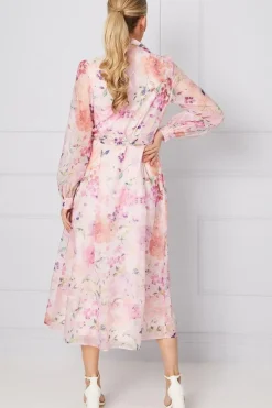 Occasion Floral Organza Shirt Midi Dress