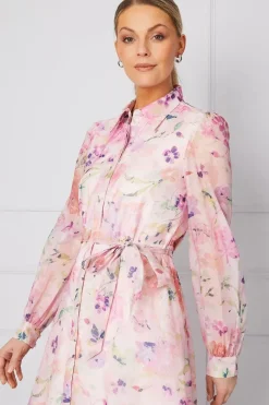 Occasion Floral Organza Shirt Midi Dress