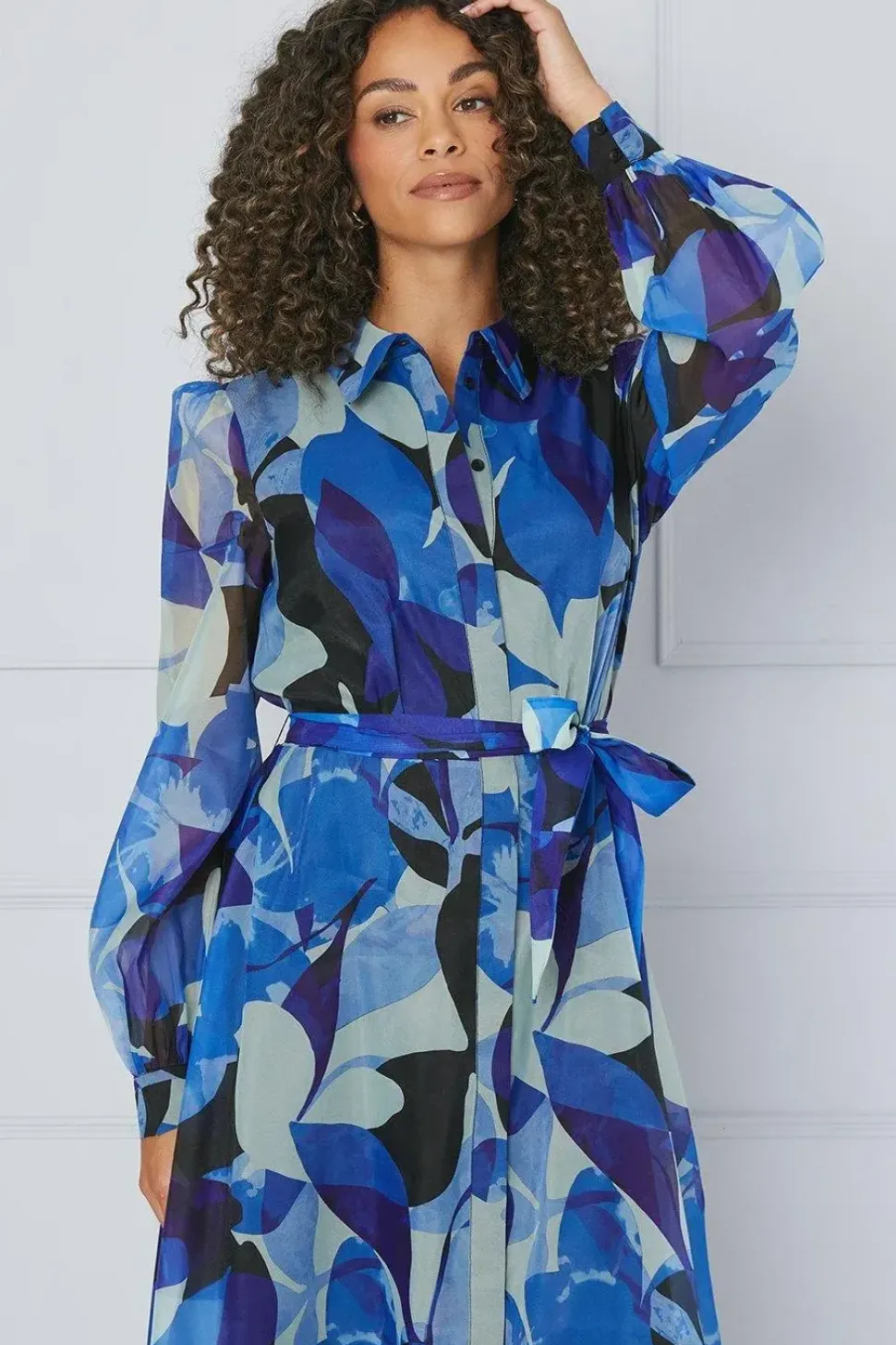 Occasion Floral Organza Shirt Midi Dress
