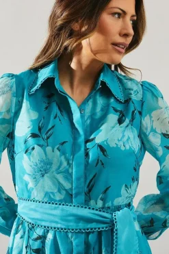 Occasion Floral Organza Tiered Shirt Dress