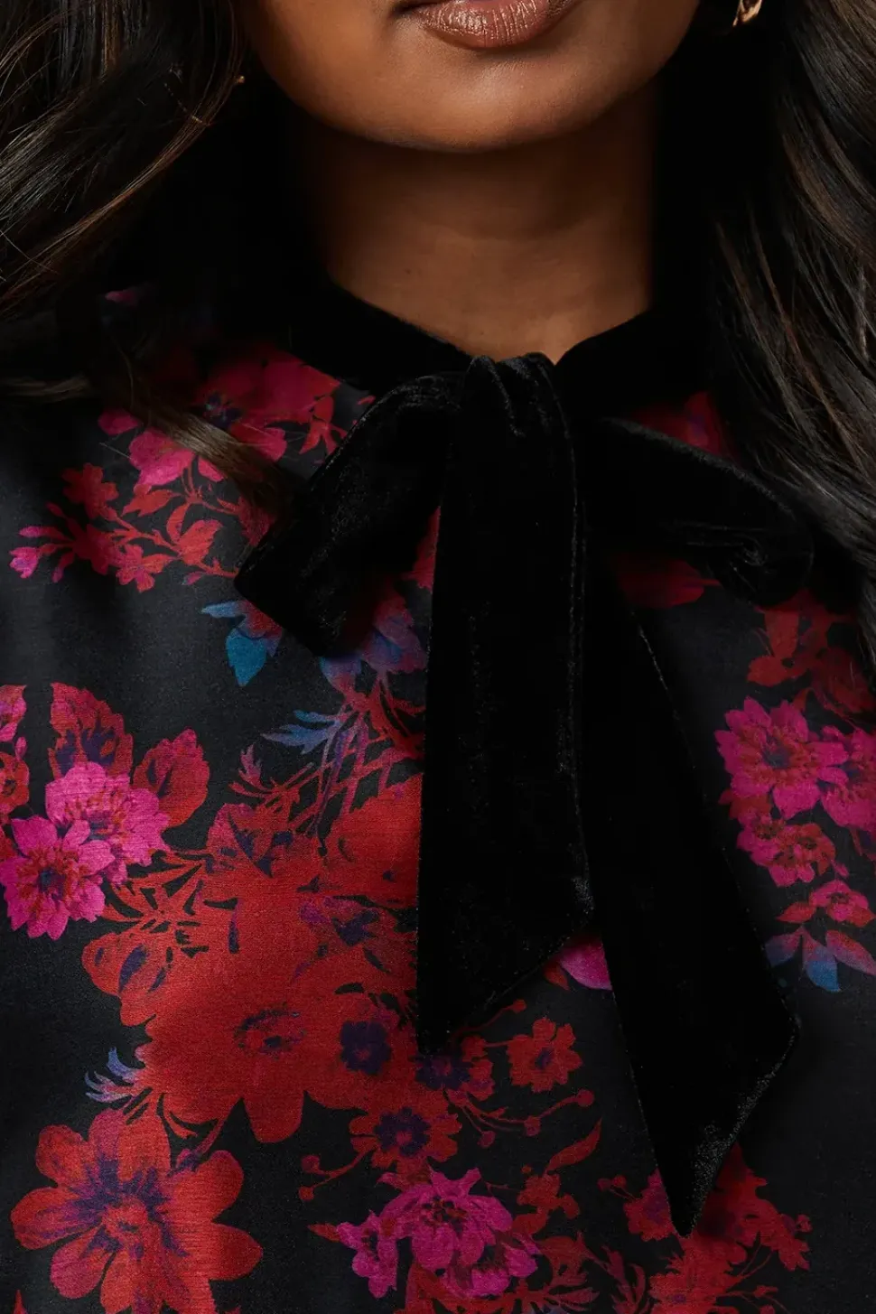 Occasion Floral Organza Velvet Trim Smock Dress
