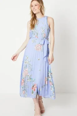 Occasion Floral Pleat Belted Midi Dress