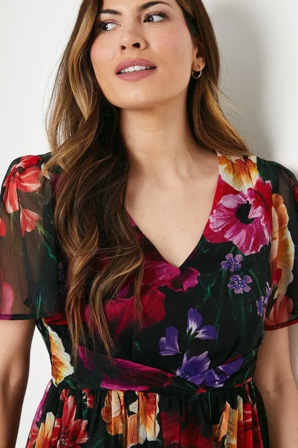 Occasion Floral Pleated Waist Midi Dress