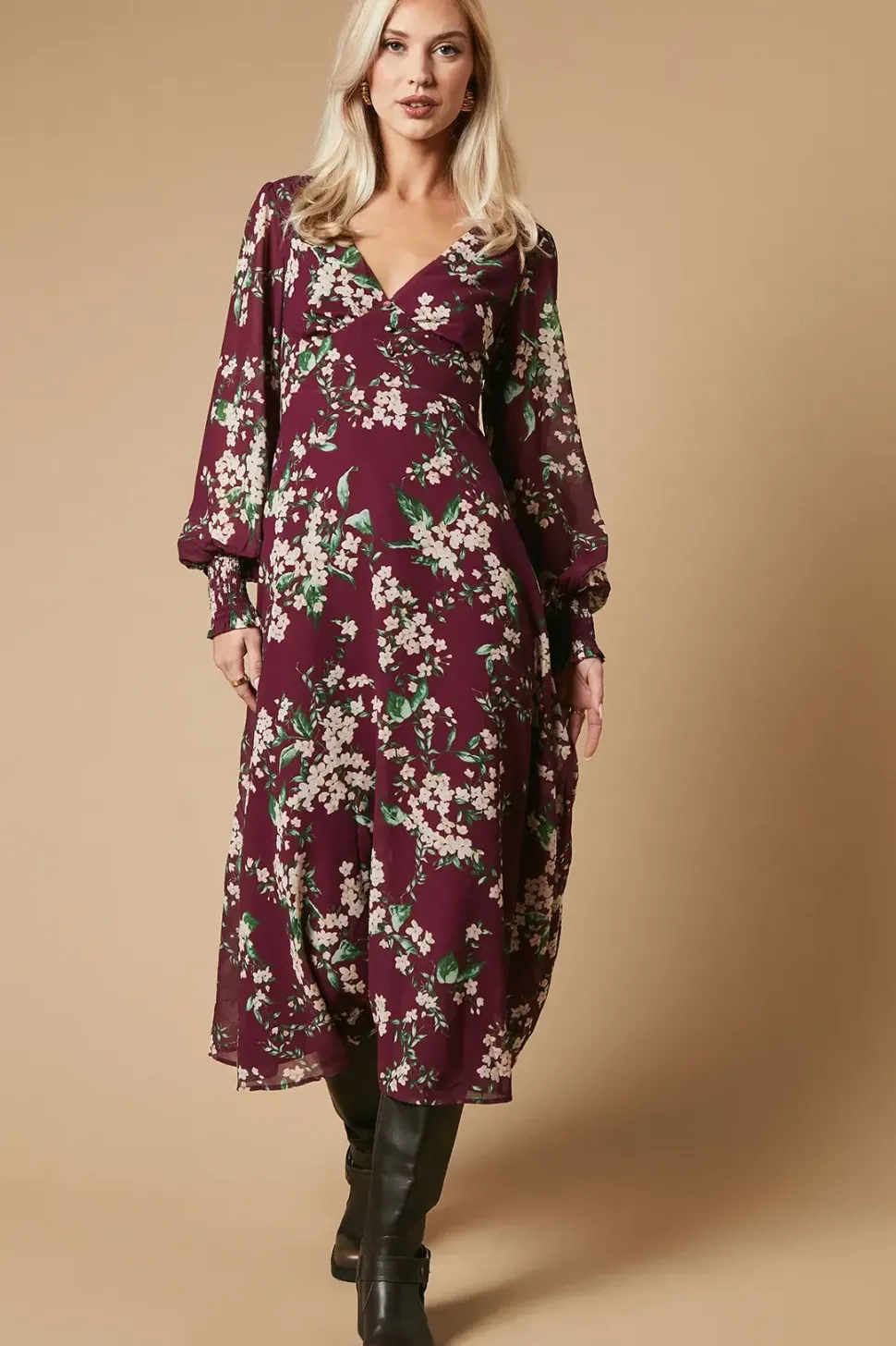 Occasion Floral Printed Button Midi Dress