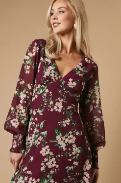 Occasion Floral Printed Button Midi Dress