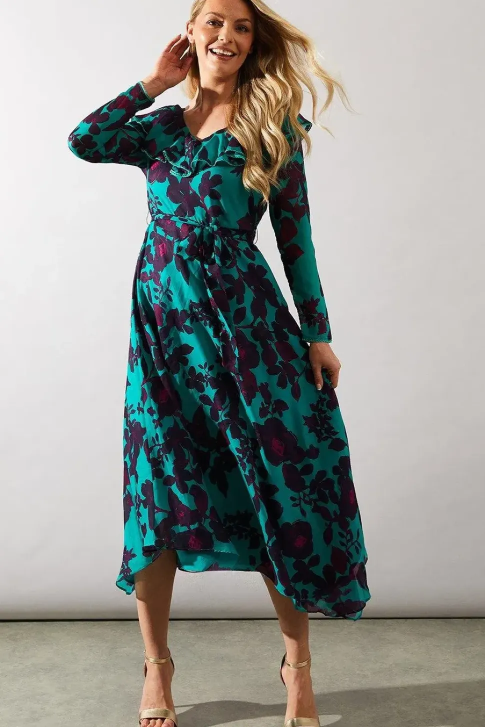 Occasion Floral Ruffle Midi Dress