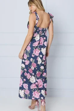 Occasion Floral Satin Button Midi Dress