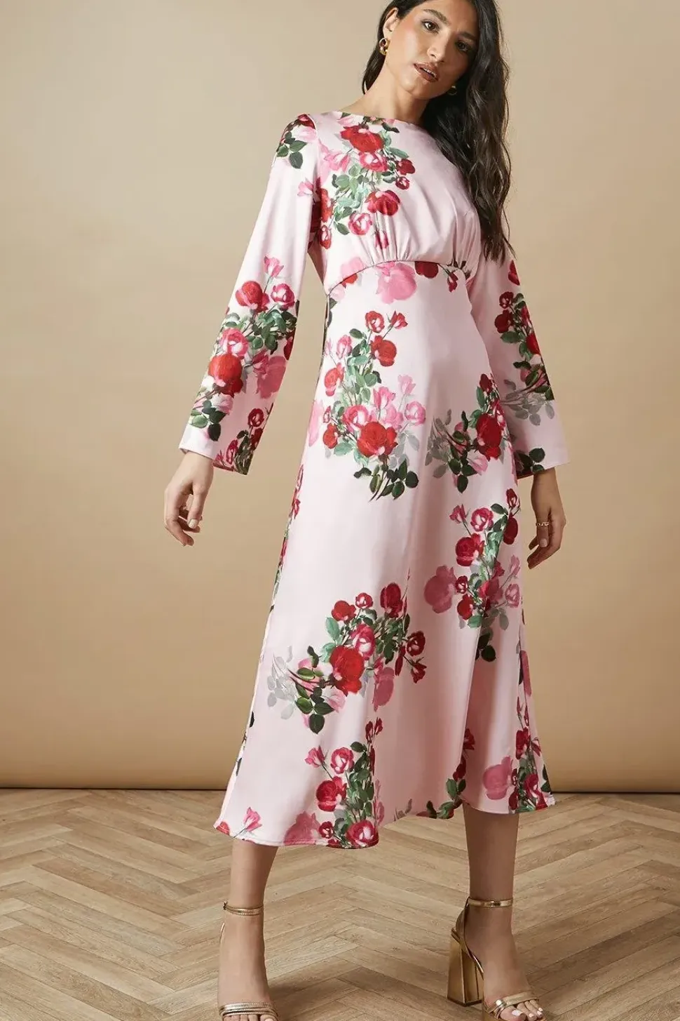 Occasion Floral Satin Cowl Bias Midaxi Dress