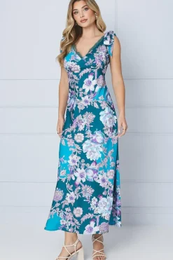 Occasion Floral Satin Lace Insert Midi Dress