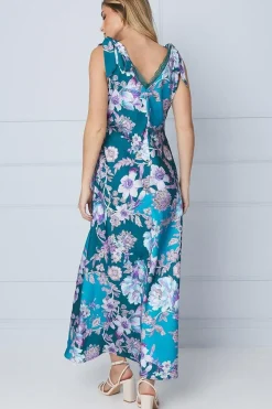 Occasion Floral Satin Lace Insert Midi Dress