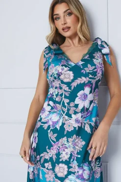 Occasion Floral Satin Lace Insert Midi Dress