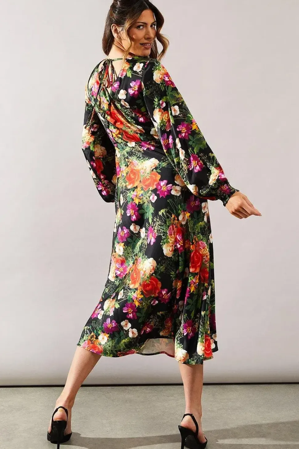Occasion Floral Satin Tie Back Midaxi Dress