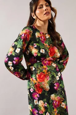 Occasion Floral Satin Tie Back Midaxi Dress