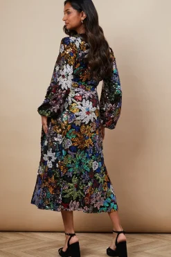 Occasion Floral Sequin Wrap Midi Dress