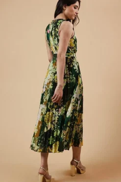 Occasion Floral Stripe Pleated Midi Dress