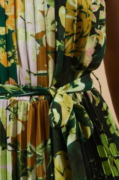 Occasion Floral Stripe Pleated Midi Dress