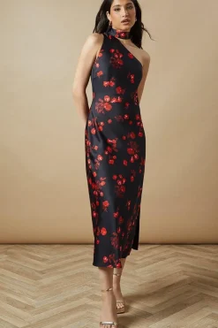 Occasion Floral Tie Neck Bias Maxi Dress