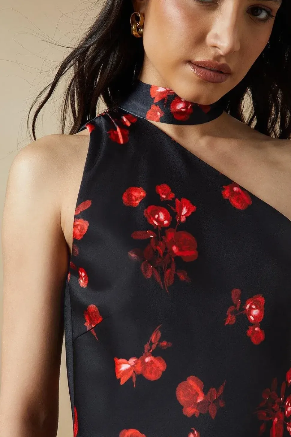 Occasion Floral Tie Neck Bias Maxi Dress