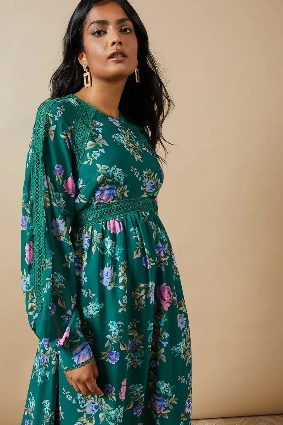 Occasion Floral Trim Insert Midaxi Dress