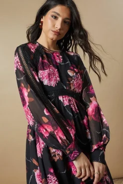 Occasion Floral Trim Insert Midaxi Dress