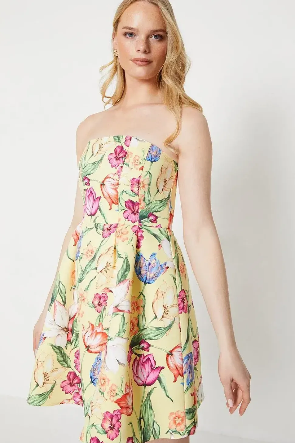 Occasion Floral Twill Strapless Mini Dress