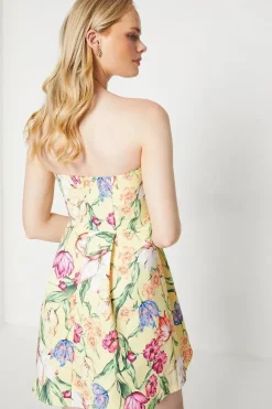 Occasion Floral Twill Strapless Mini Dress