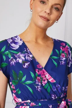 Occasion Floral Wrap Angel Sleeve Midi Dress