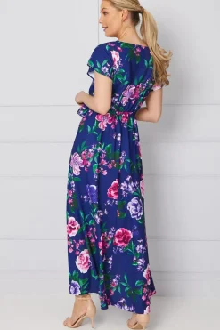 Occasion Floral Wrap Angel Sleeve Midi Dress