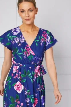 Occasion Floral Wrap Angel Sleeve Midi Dress