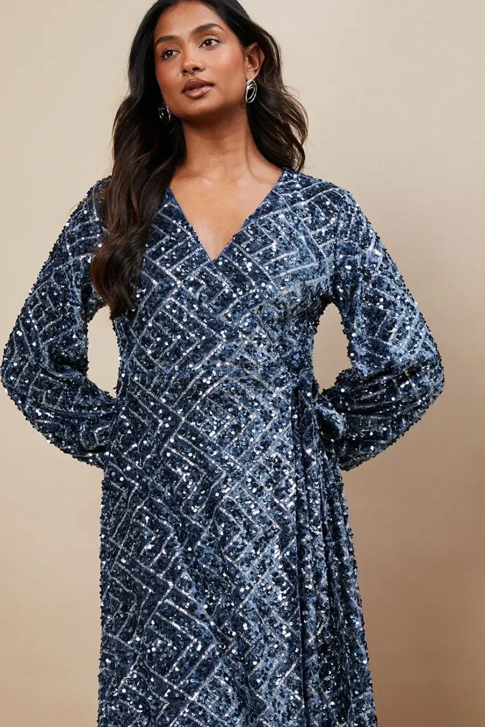 Occasion Geo Sequin Wrap Midi Dress
