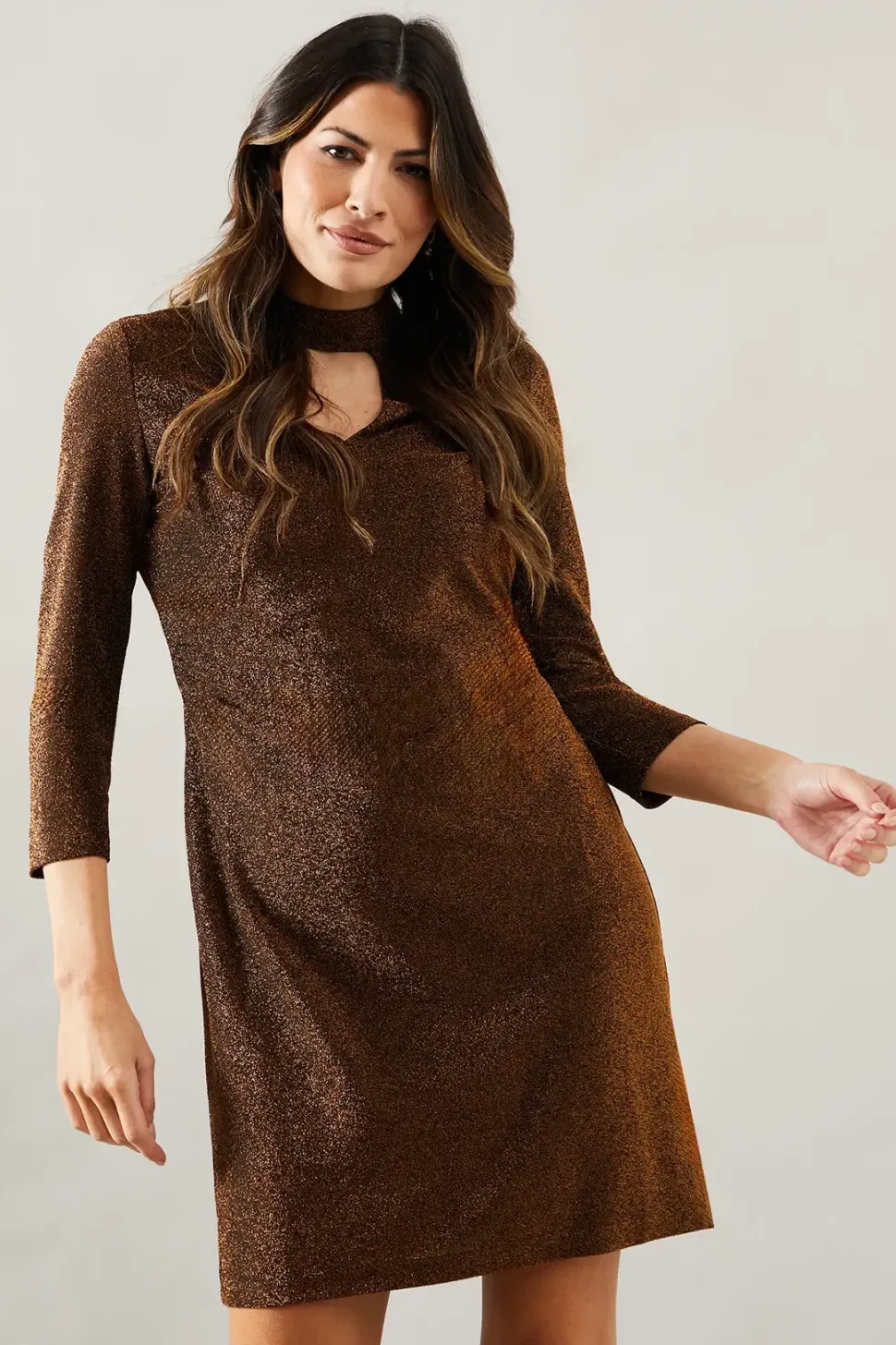 Occasion Glitter Jersey High Neck Shift Dress
