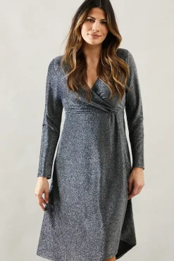Occasion Glitter Jersey Wrap Midi Dress
