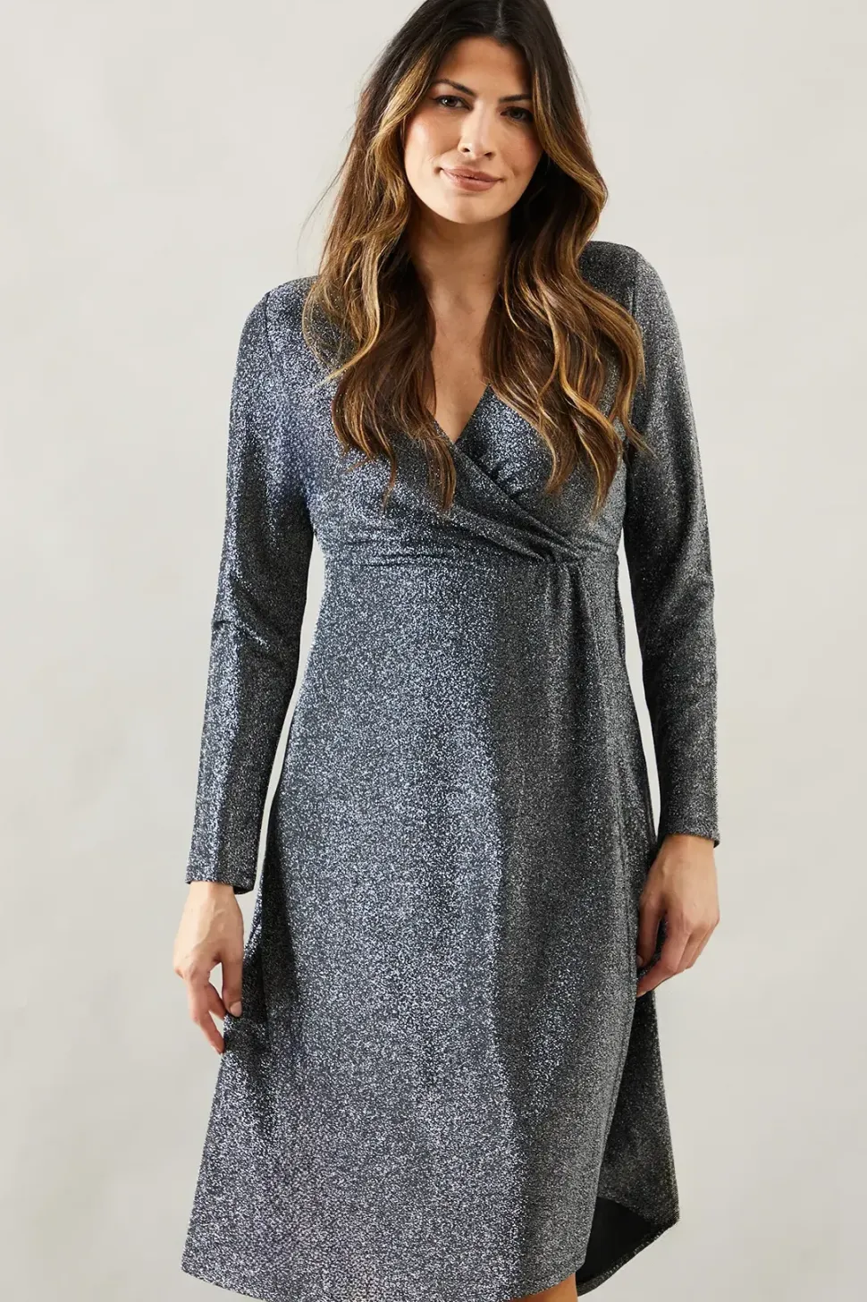 Occasion Glitter Jersey Wrap Midi Dress
