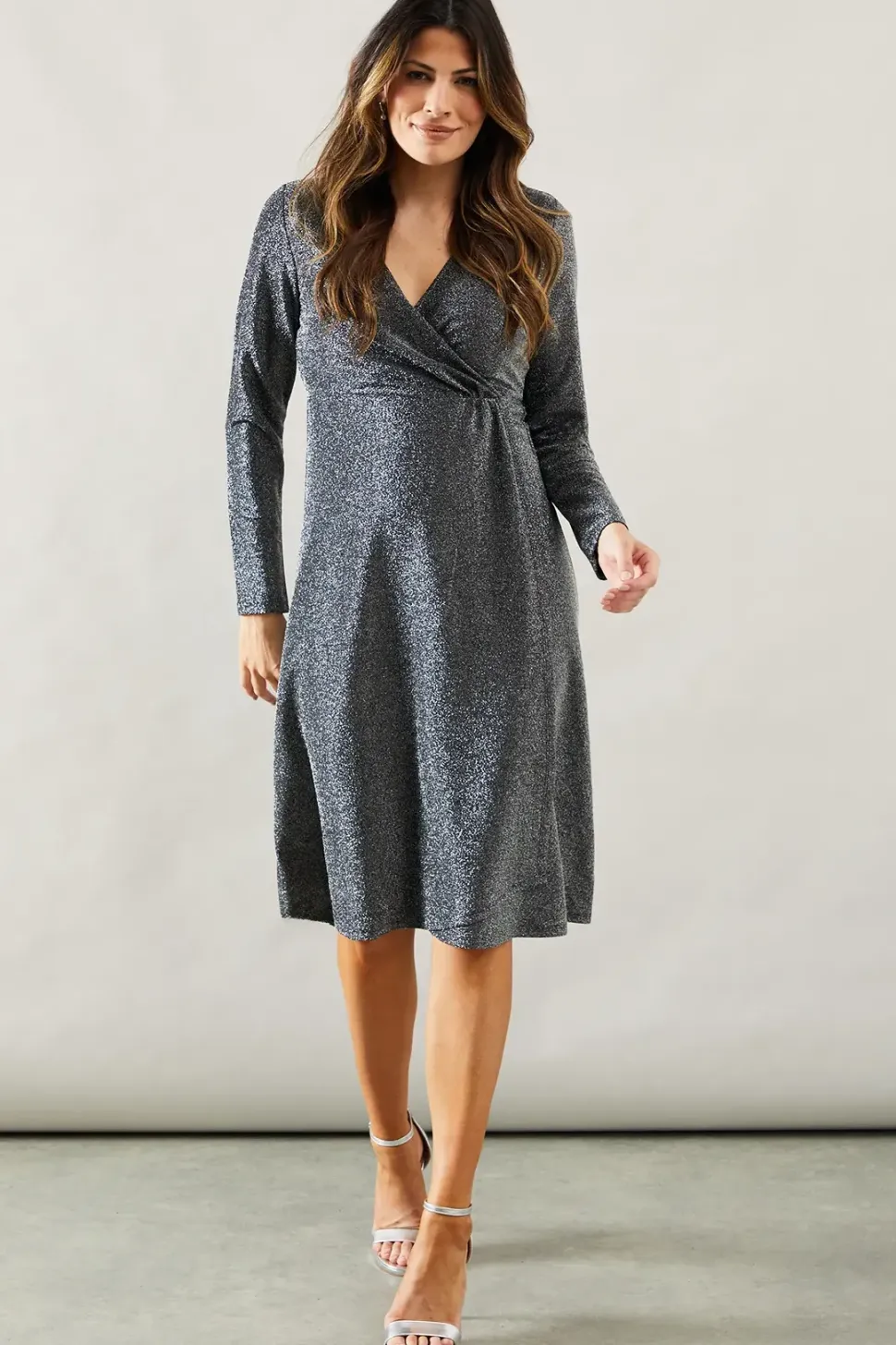 Occasion Glitter Jersey Wrap Midi Dress