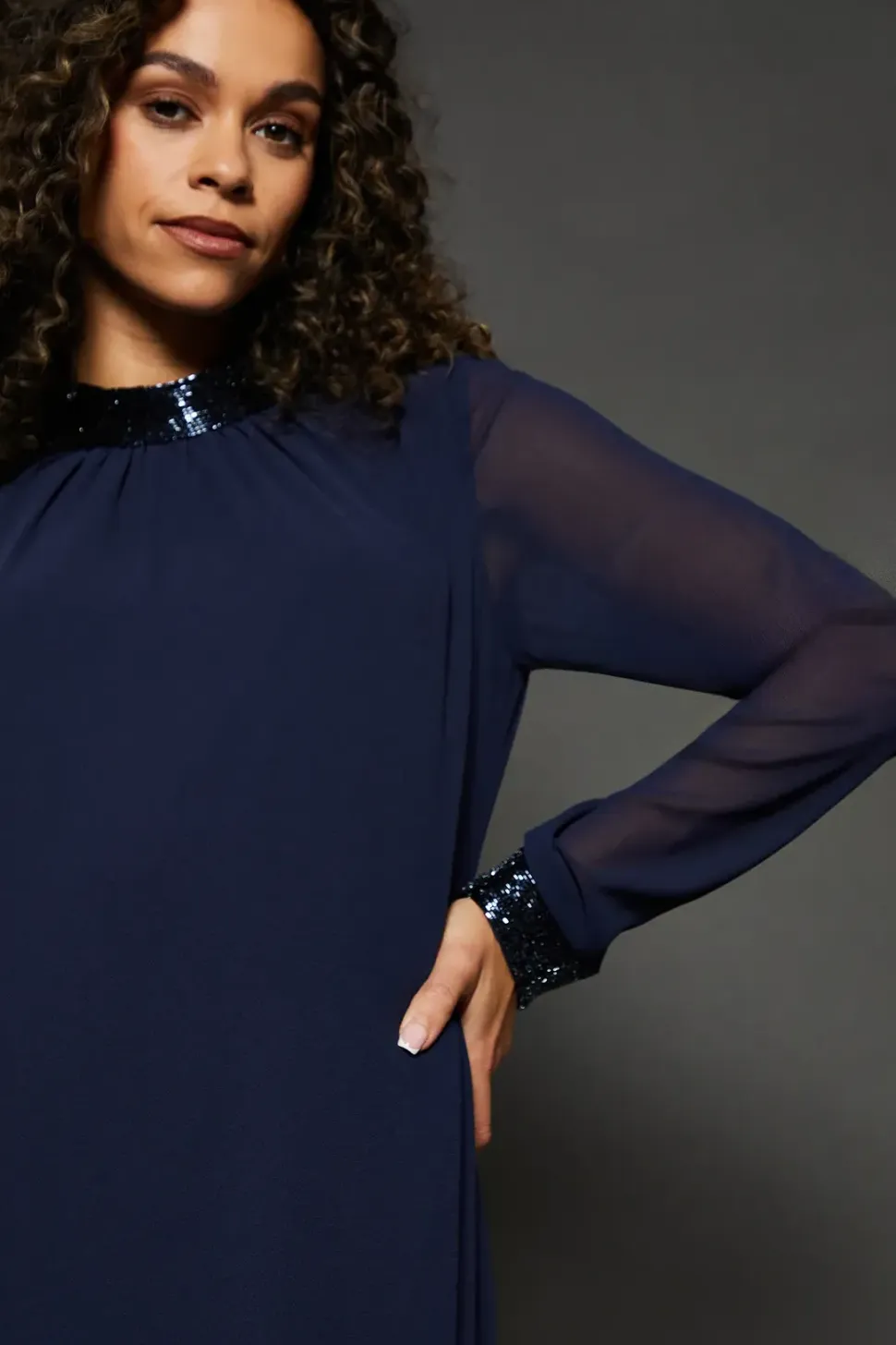 Occasion Hand Embellished Sequin High Neck Shift Dress