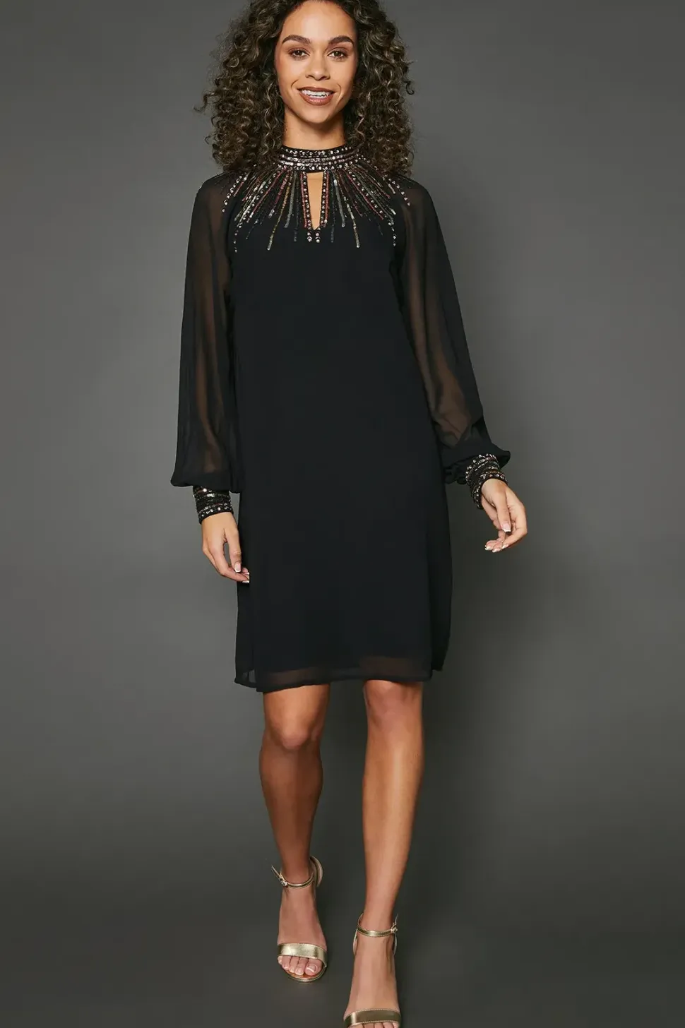 Occasion High Neck Embellished Shift Dress