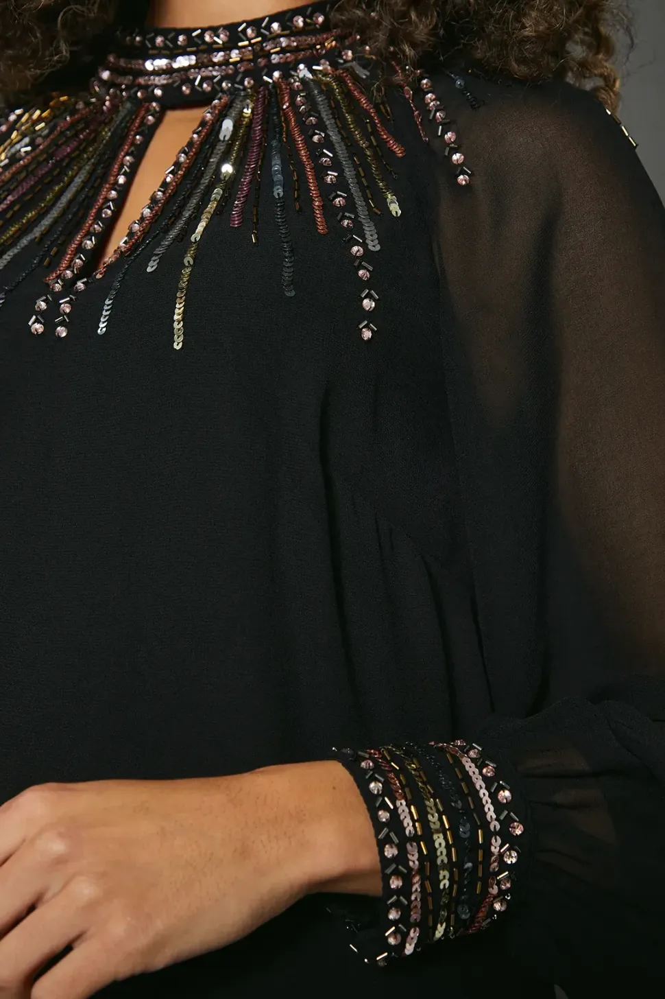 Occasion High Neck Embellished Shift Dress